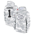 Kooe KC.Chiefs #1 Xavier Worthy Player Arctic Camo Salute to Service Hoodies Stitched Jerseys