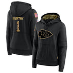 Kooe KC.Chiefs #1 Xavier Worthy Player Black Salute to Service Hoodies Stitched Jerseys