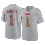 Kooe KC.Chiefs #1 Xavier Worthy Player Gray Atmosphere Fashion Game Stitched Jerseys