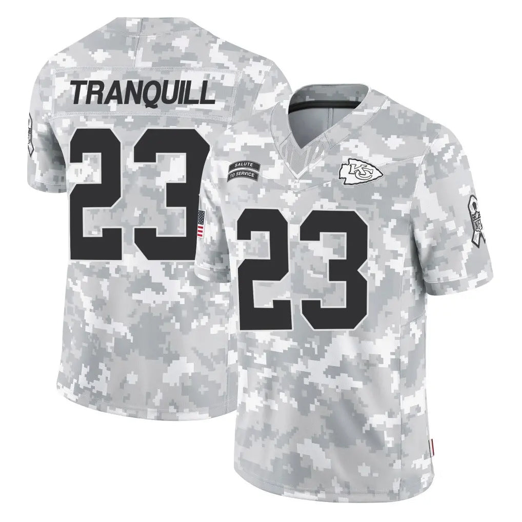 Kooe KC.Chiefs #23 Drue Tranquill Player Arctic Camo Salute To Service Limited Game Stitched Jerseys
