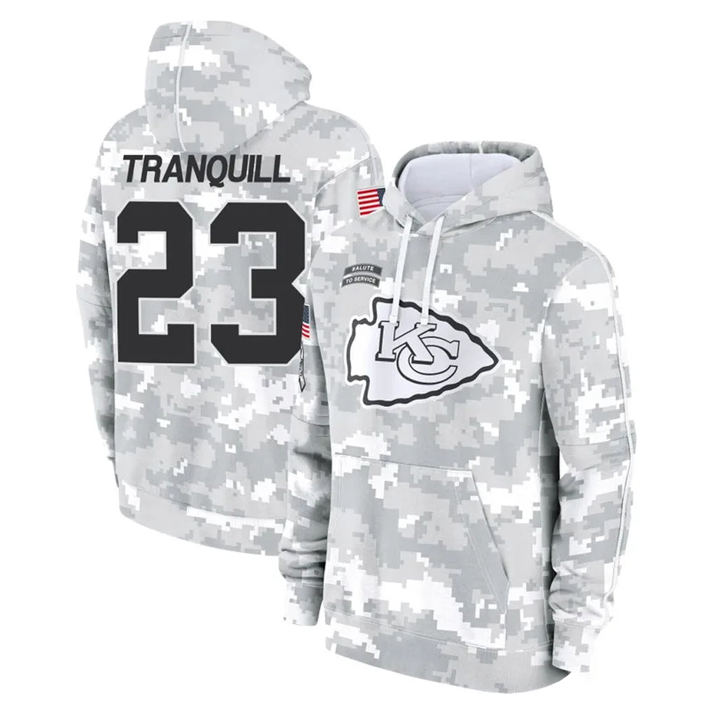 Kooe KC.Chiefs #23 Drue Tranquill Player Arctic Camo Salute to Service Hoodies Limited Game Stitched Jerseys