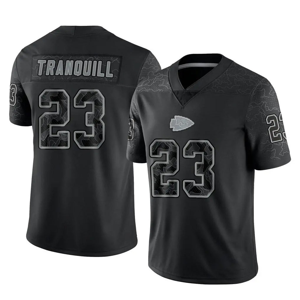 Kooe KC.Chiefs #23 Drue Tranquill Player Black Limited Reflective Game Stitched Jerseys