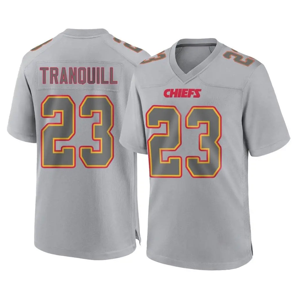 Kooe KC.Chiefs #23 Drue Tranquill Player Gray Atmosphere Fashion Game Stitched Jerseys