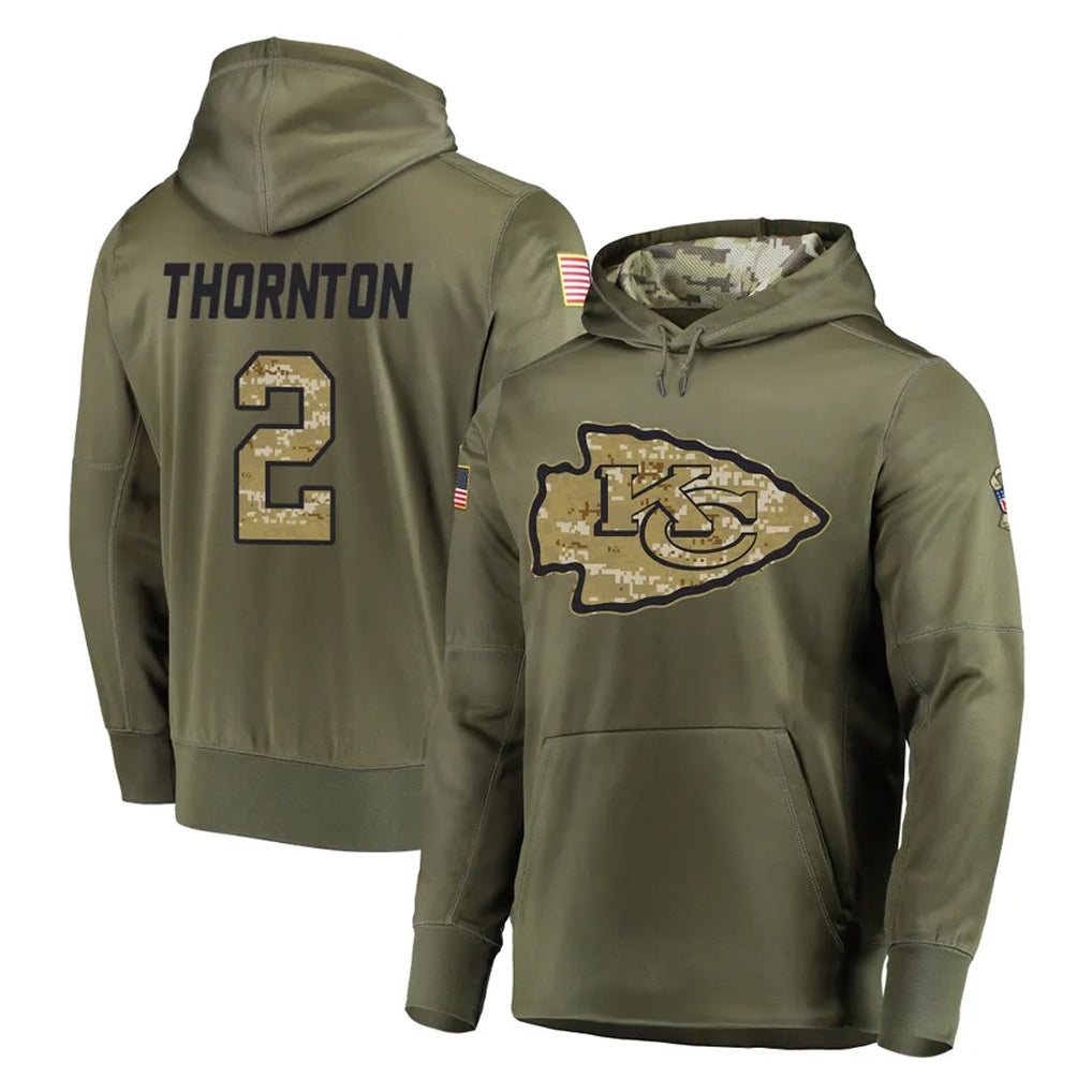 Kooe KC.Chiefs #2 Tyquan Thornton Player Olive Salute to Service Pullover Hoodies Home Game Stitched Jerseys