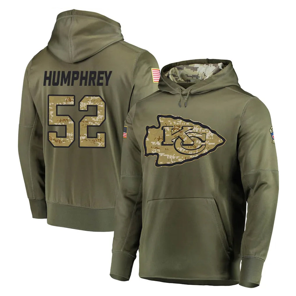 Kooe KC.Chiefs #52 Creed Humphrey Player Olive Salute to Service Pullover Hoodies Home Game Stitched Jerseys