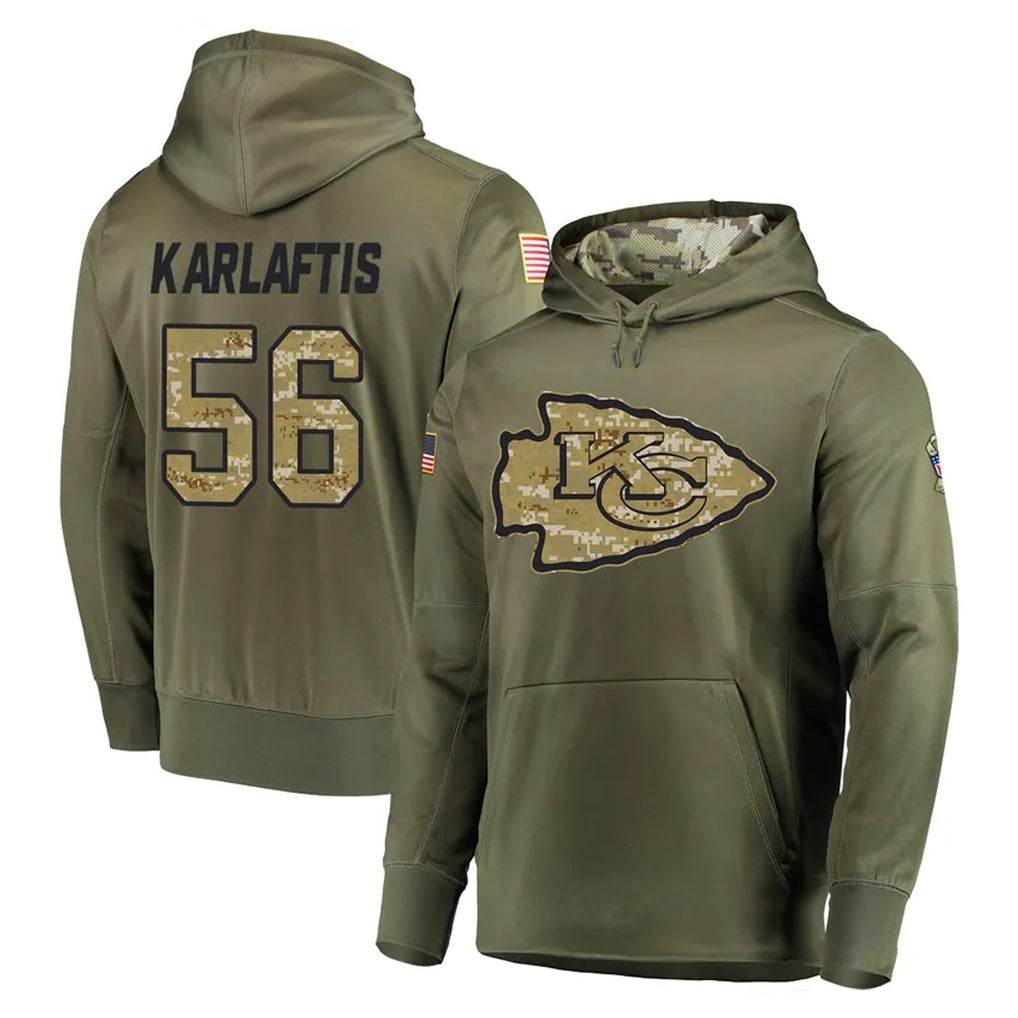 Kooe KC.Chiefs #56 George Karlaftis Player Olive Salute to Service Pullover Hoodies Home Game Stitched Jerseys