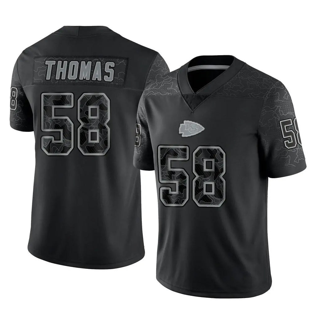 Kooe KC.Chiefs #58 Derrick Thomas Player Black Limited Reflective Game Stitched Jerseys