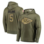 Kooe KC.Chiefs #5 Mansoor Delane Player Olive Salute to Service Pullover Hoodies Home Game Stitched Jerseys