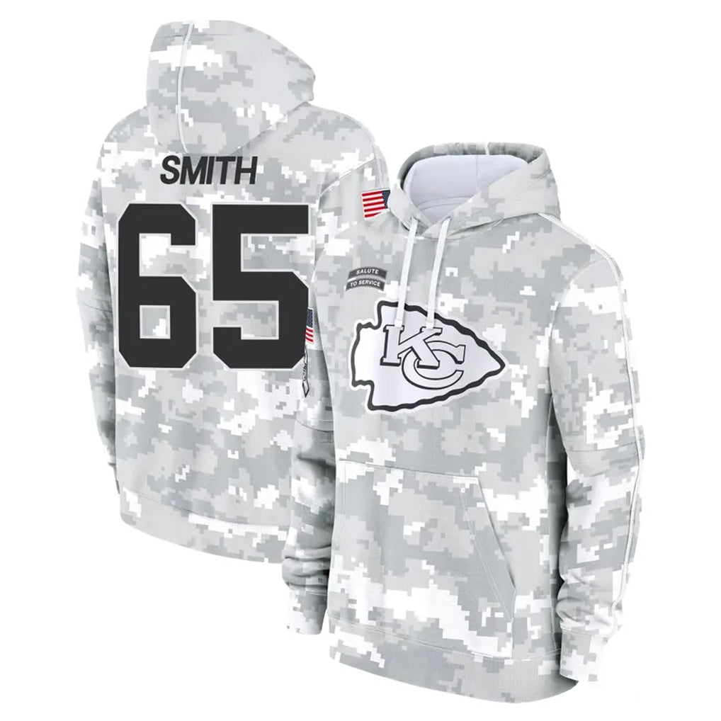 Kooe KC.Chiefs #65 Trey Smith Player Arctic Camo Salute to Service Hoodies Limited Game Stitched Jerseys