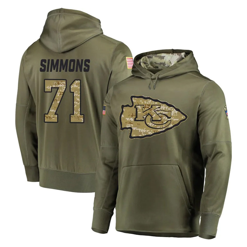 Kooe KC.Chiefs #71 Josh Simmons Player Olive Salute to Service Pullover Hoodies Home Game Stitched Jerseys