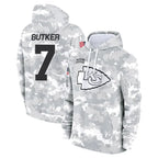 Kooe KC.Chiefs #7 Harrison Butker Player Arctic Camo Salute to Service Hoodies Stitched Jerseys