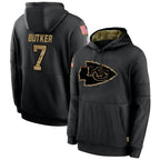 Kooe KC.Chiefs #7 Harrison Butker Player Black Salute to Service Hoodies Stitched Jerseys