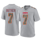 Kooe KC.Chiefs #7 Harrison Butker Player Gray Atmosphere Fashion Game Stitched Jerseys