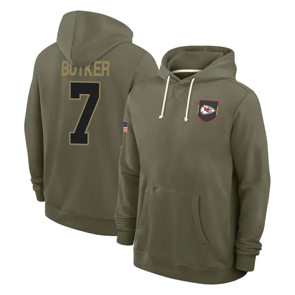 Kooe KC.Chiefs #7 Harrison Butker Player Olive Salute to Service Pullover Hoodies Limited Stitched Jerseys