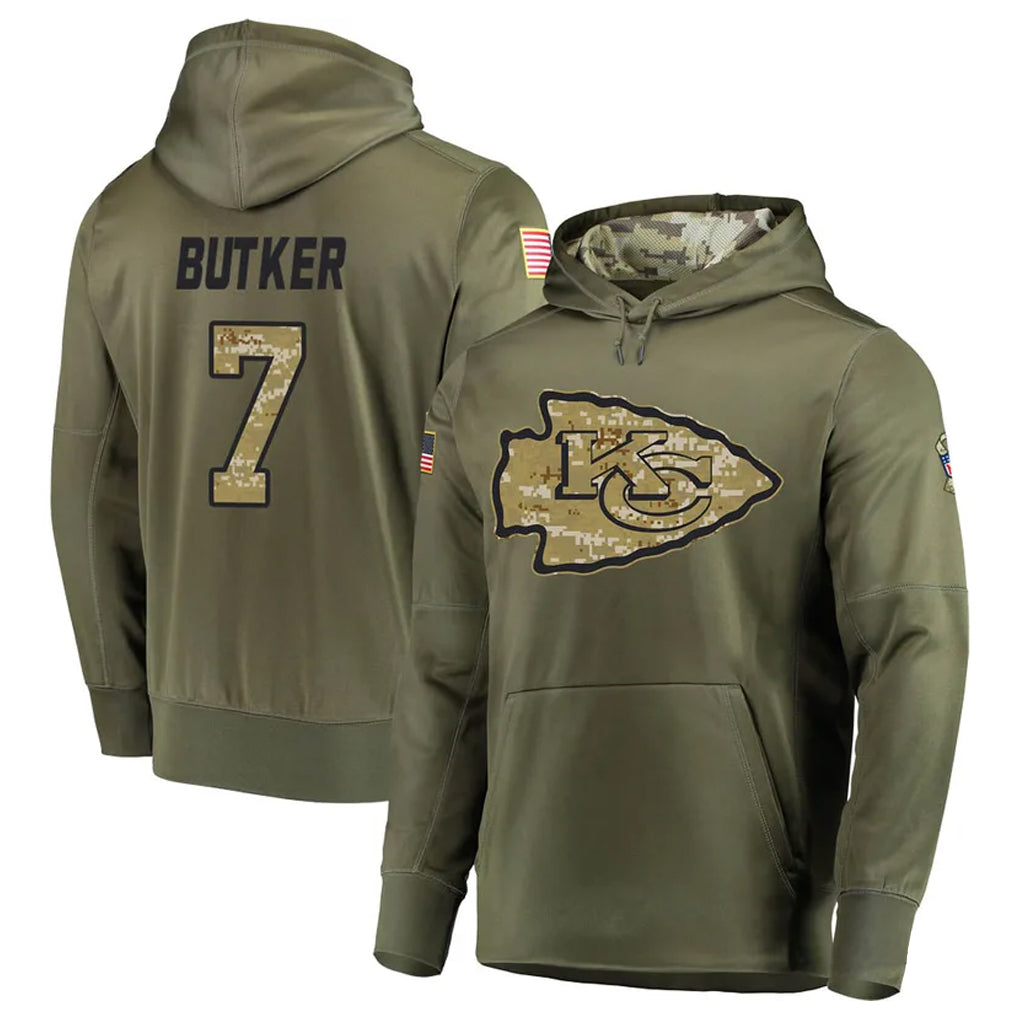 Kooe KC.Chiefs #7 Harrison Butker Player Salute to Service Limited Olive Hoodies Stitched Jerseys