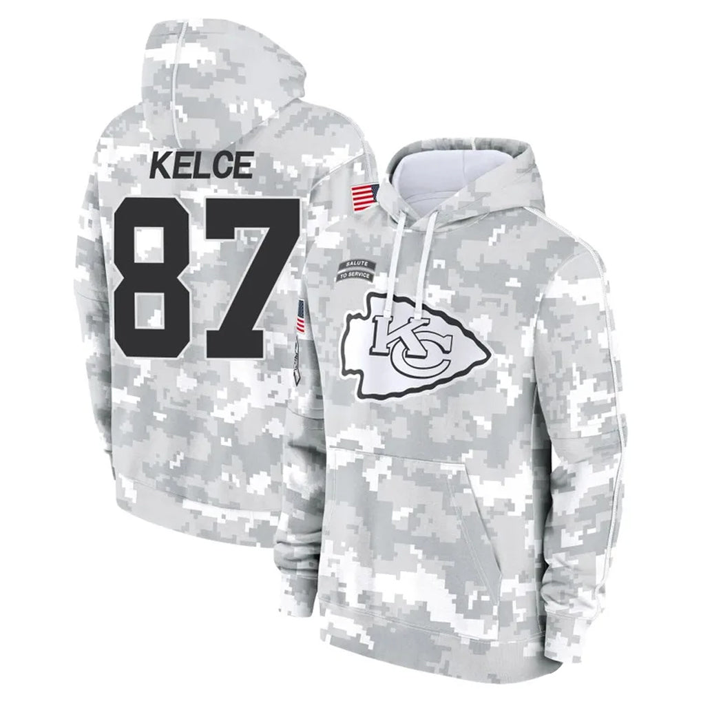 Kooe KC.Chiefs #87 Travis Kelce Player Arctic Camo Salute to Service Hoodies Stitched Jerseys