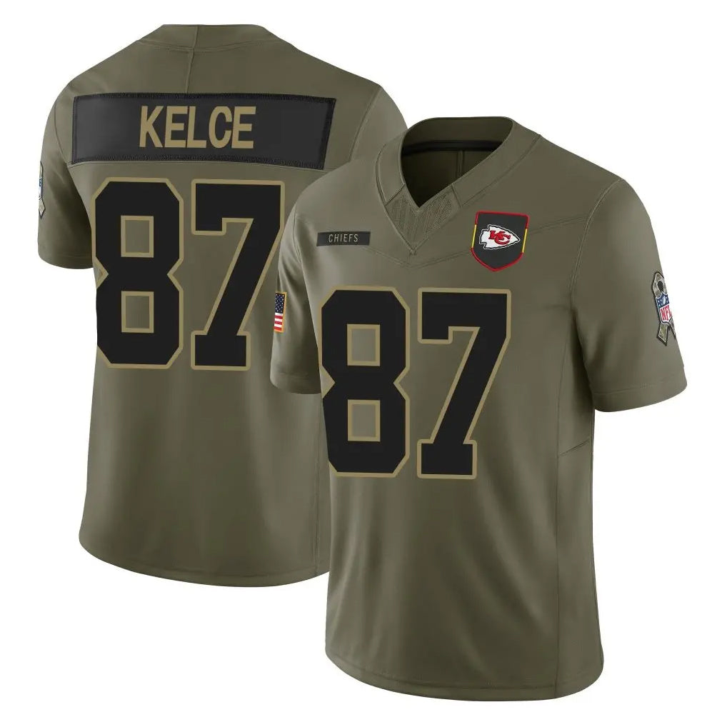 Kooe KC.Chiefs #87 Travis Kelce Player Olive 2025 Salute To Service Limited Game Stitched Jerseys