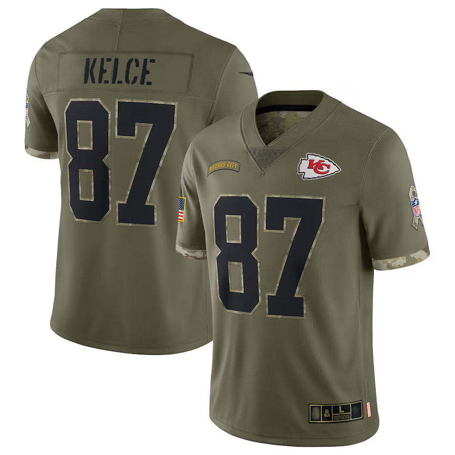 Kooe KC.Chiefs #87 Travis Kelce Player Olive Salute To Service Stitched Jerseys