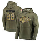 Kooe KC.Chiefs #88 Tony Gonzalez Player Olive Salute to Service Pullover Hoodies Home Game Stitched Jerseys