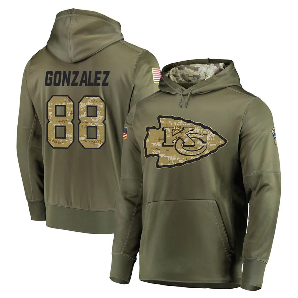 Kooe KC.Chiefs #88 Tony Gonzalez Player Olive Salute to Service Pullover Hoodies Home Game Stitched Jerseys