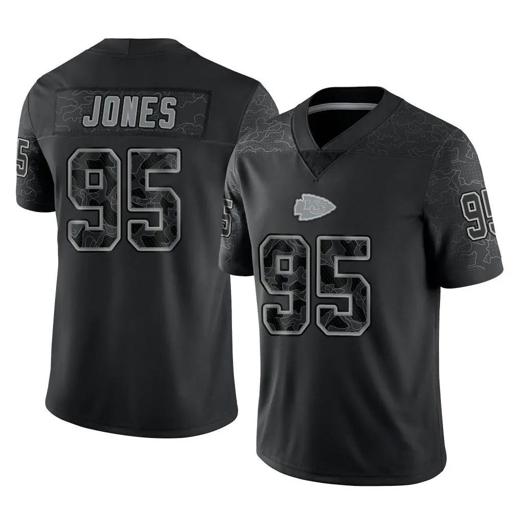 Kooe KC.Chiefs #95 Chris Jones Player Black Limited Reflective Game Stitched Jerseys