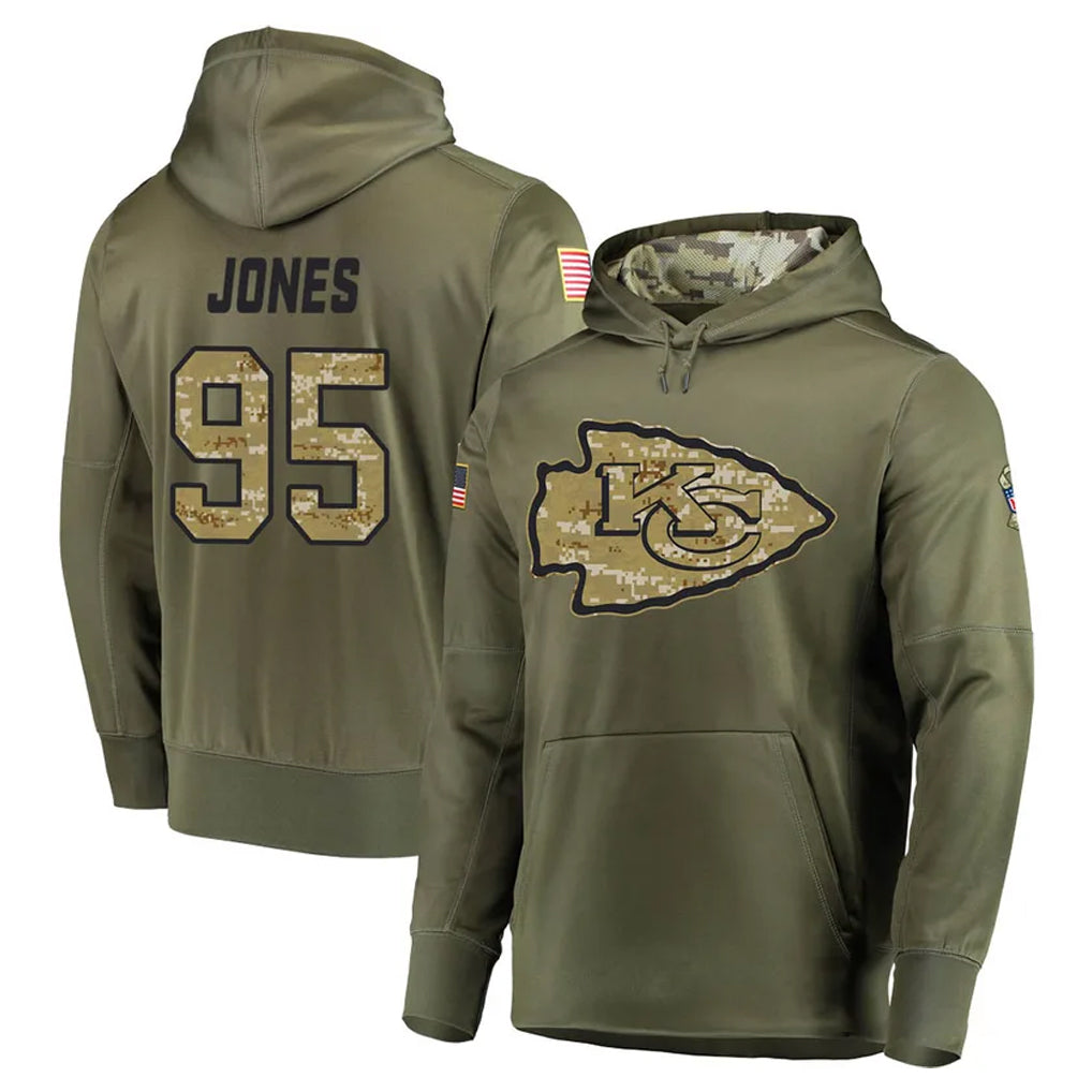 Kooe KC.Chiefs #95 Chris Jones Player Olive Salute to Service Pullover Hoodies Home Game Stitched Jerseys