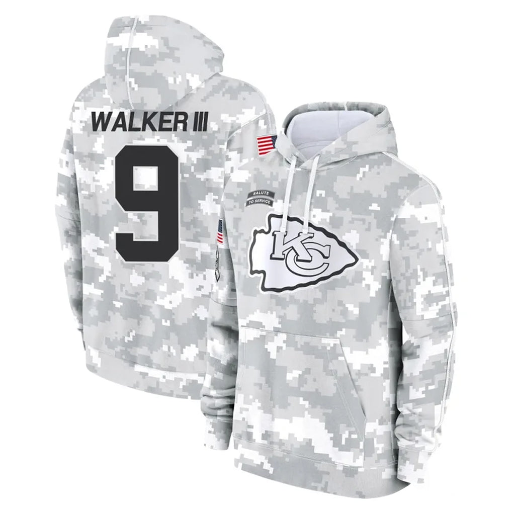 Kooe KC.Chiefs #9 Kenneth Walker III Player Arctic Camo Salute to Service Hoodies Limited Game Stitched Jerseys