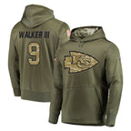 Kooe KC.Chiefs #9 Kenneth Walker III Player Olive Salute to Service Pullover Hoodies Home Game Stitched Jerseys