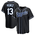 Kooe KC.Royals #13 Salvador Perez Player Black Carbon Fashion Home Game Stitched Jerseys