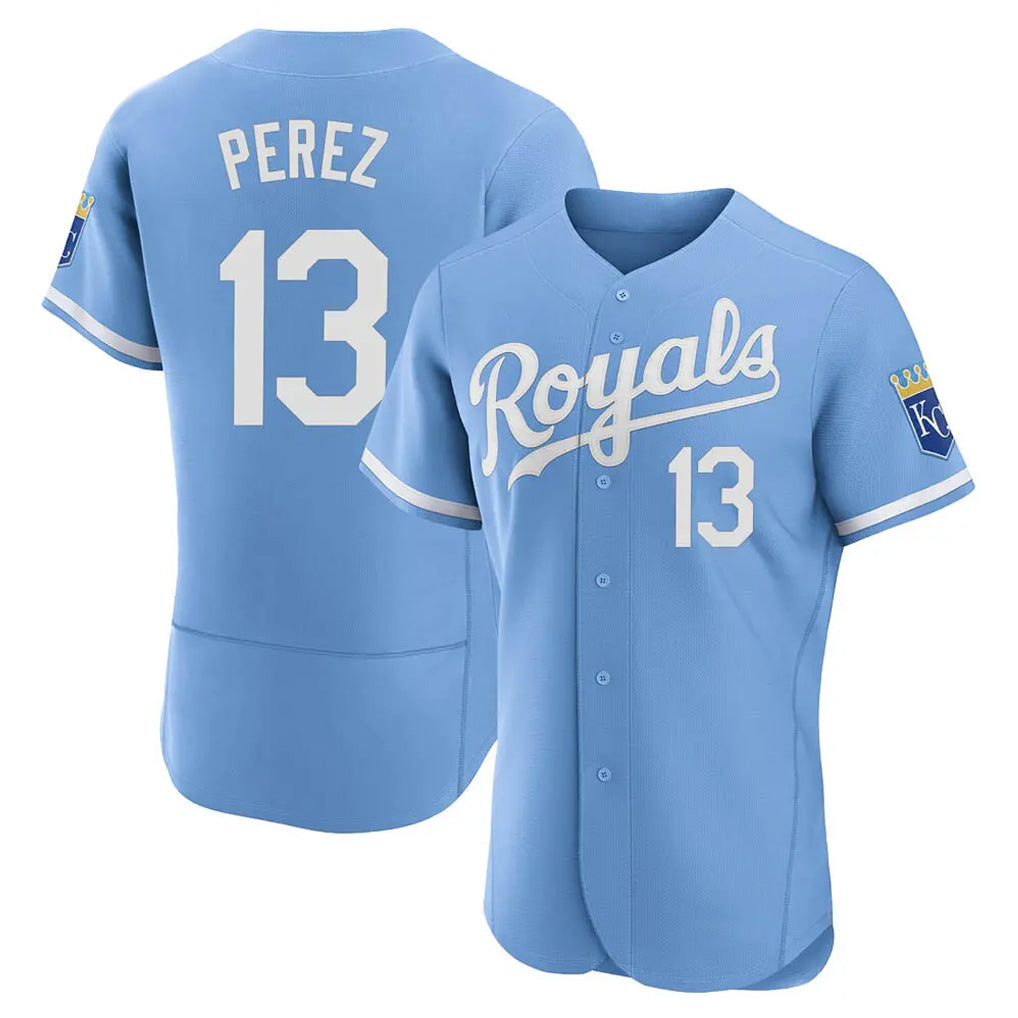 Kooe KC.Royals #13 Salvador Perez Player Light Blue Alt Limited Elite Home Stitched Jerseys