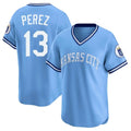 Kooe KC.Royals #13 Salvador Perez Player Light Blue Limited Throwback Cooperstown Collection T-shirt Stitched Jerseys