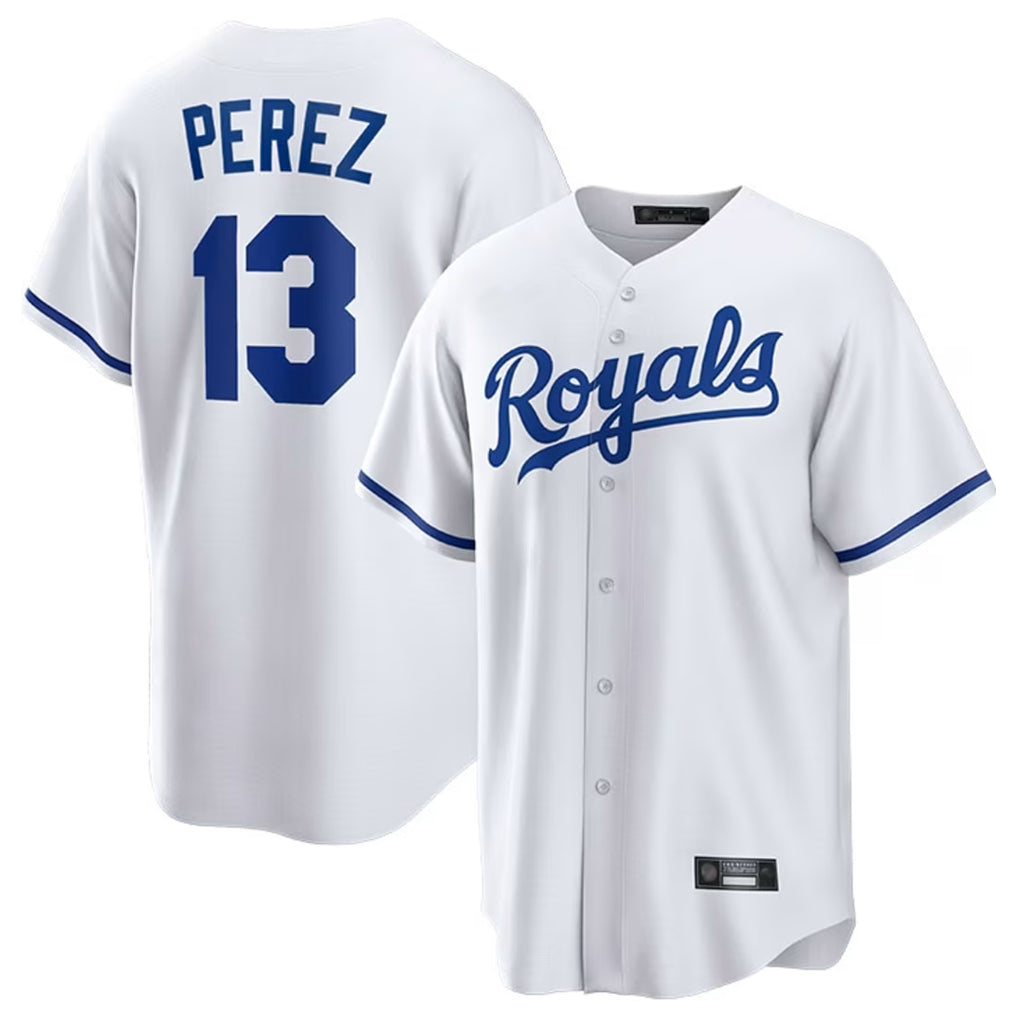 Kooe KC.Royals #13 Salvador Perez Player White Home Game Stitched Jerseys