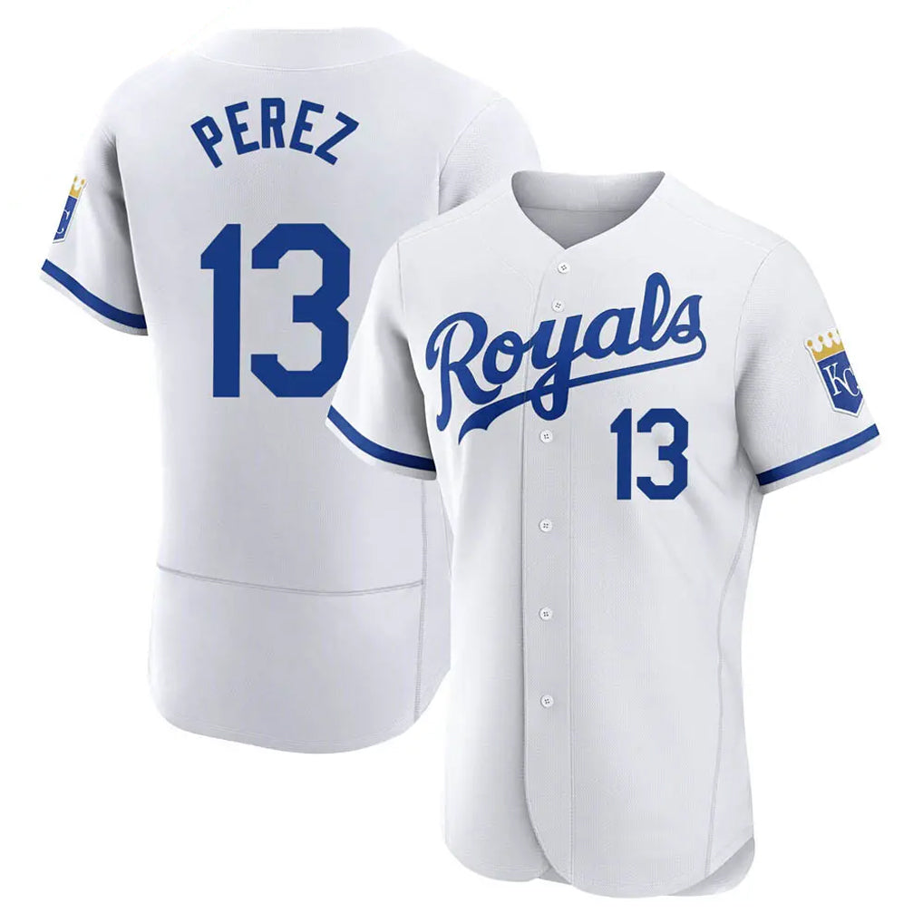 Kooe KC.Royals #13 Salvador Perez Player White Limited Elite Home Game Stitched Jerseys