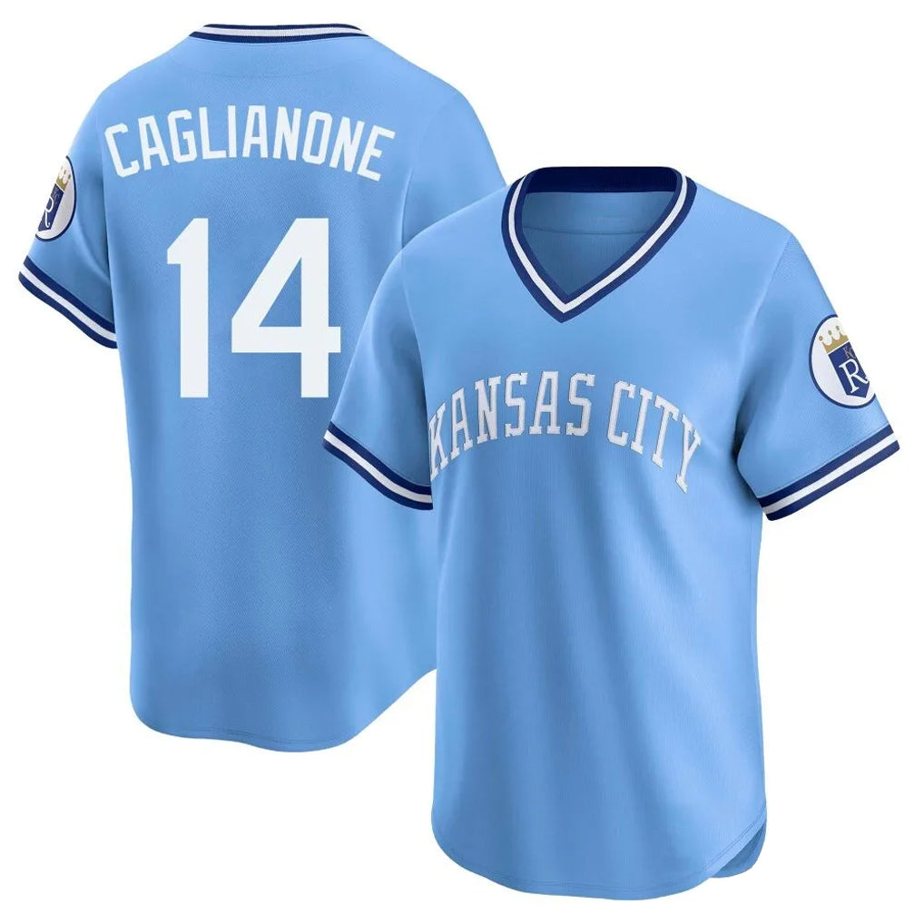 Kooe KC.Royals #14 Jac Caglianone Player Light Blue Limited Throwback Cooperstown Collection T-shirt Stitched Jerseys