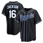 Kooe KC.Royals #16 Bo Jackson Player Black Carbon Fashion Home Game Stitched Jerseys