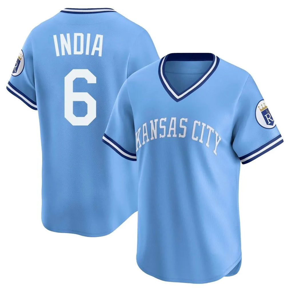 Kooe KC.Royals #6 Jonathan India Player Light Blue Limited Throwback Cooperstown Collection T-shirt Stitched Jerseys