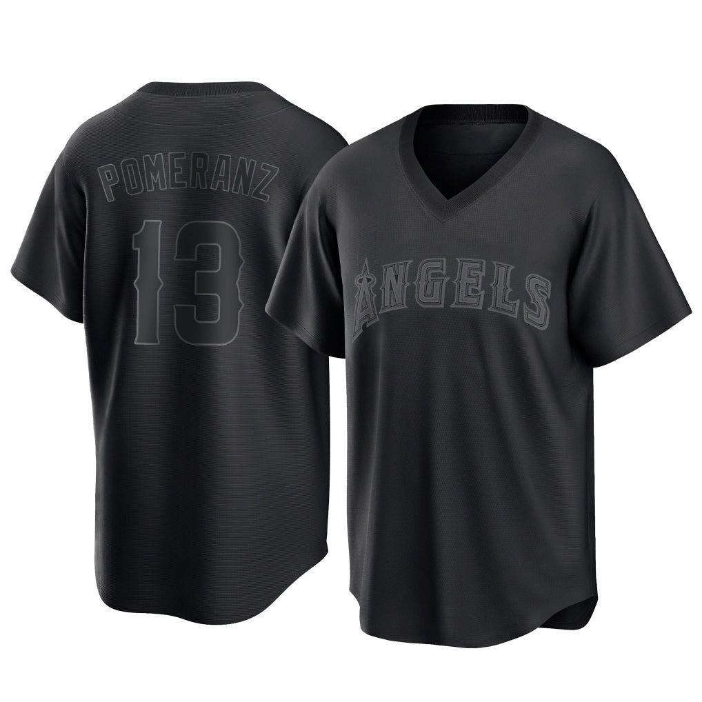 Kooe LA.Angels #13 Drew Pomeranz Player Black Pitch Fashion T-shirt Stitched Jerseys