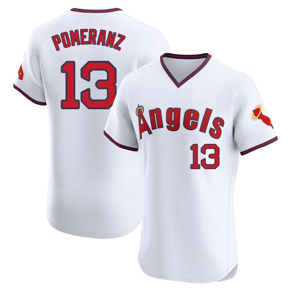 Kooe LA.Angels #13 Drew Pomeranz Player White T-shirt Home Limited Elite Stitched Jerseys
