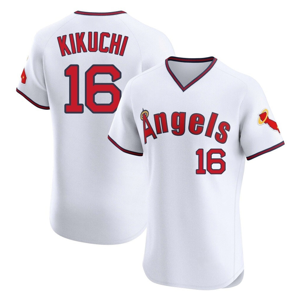 Kooe LA.Angels #16 Yusei Kikuchi Player White T-shirt Home Limited Elite Stitched Jerseys