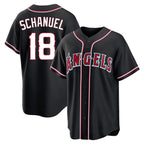 Kooe LA.Angels #18 Nolan Schanuel Player Black Fashion Out Home Game Stitched Jerseys