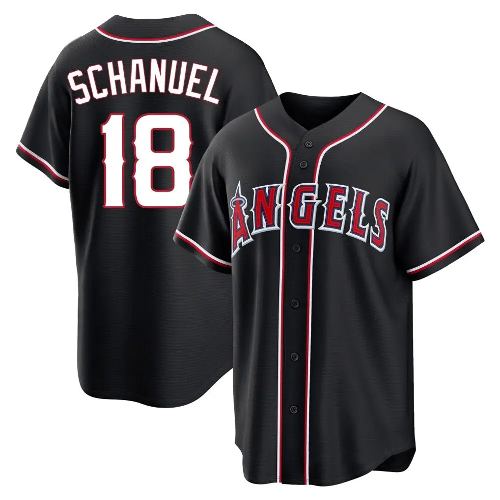 Kooe LA.Angels #18 Nolan Schanuel Player Black Fashion Out Home Game Stitched Jerseys