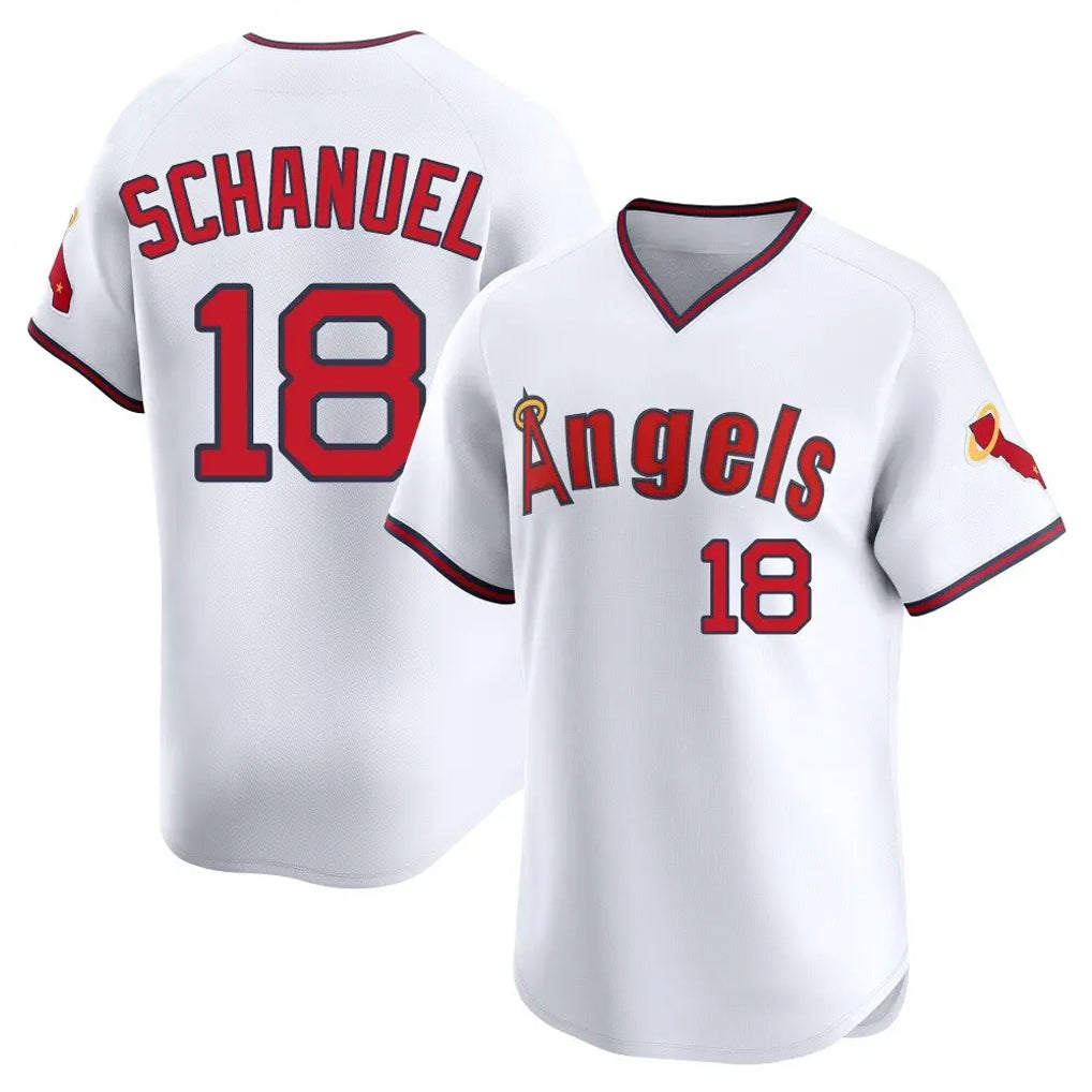 Kooe LA.Angels #18 Nolan Schanuel Player White T-shirt Home Limited Stitched Jerseys