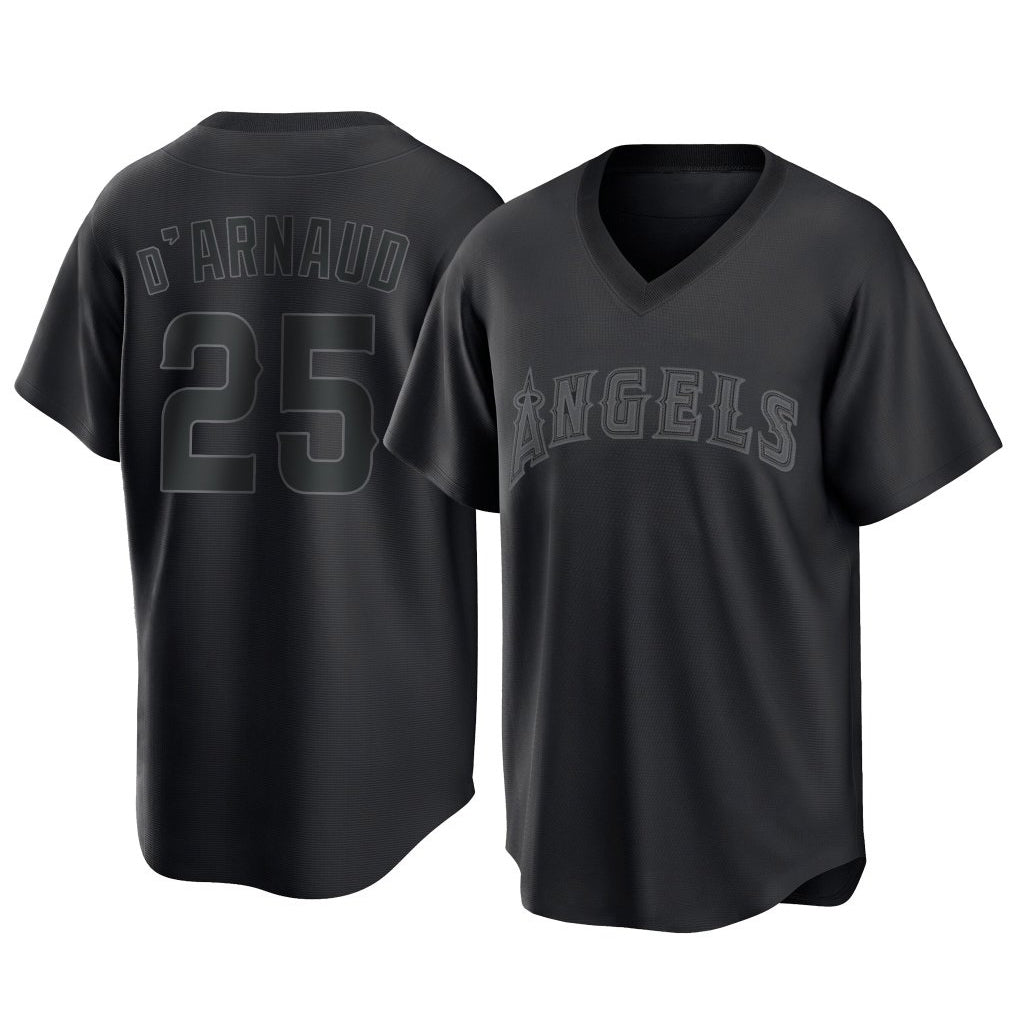 Kooe LA.Angels #25 Travis d'Arnaud Player Black Pitch Fashion T-shirt Stitched Jerseys