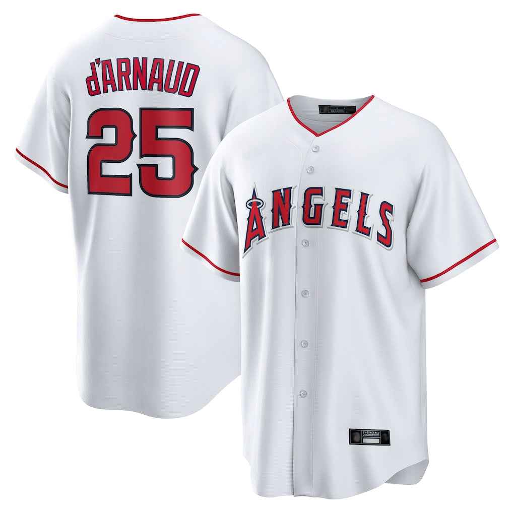 Kooe LA.Angels #25 Travis d'Arnaud Player White Home Game Stitched Jerseys