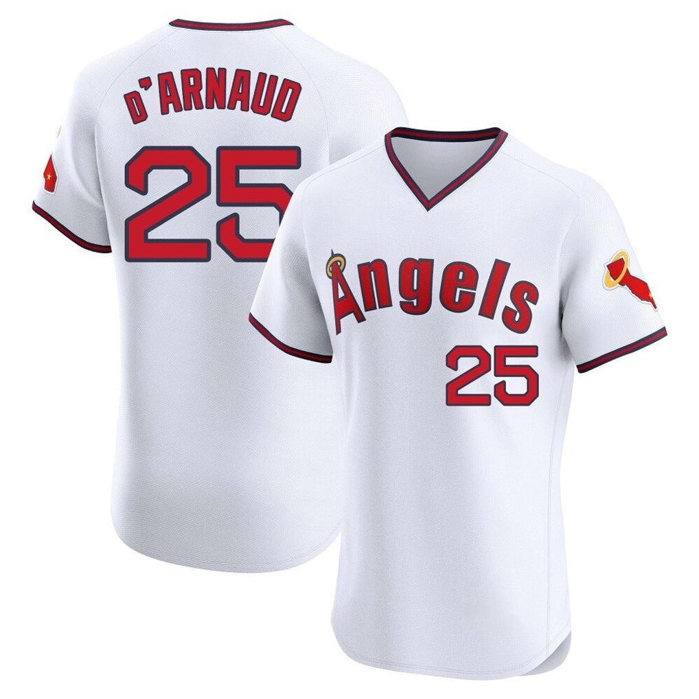Kooe LA.Angels #25 Travis d'Arnaud Player White T-shirt Home Limited Elite Stitched Jerseys