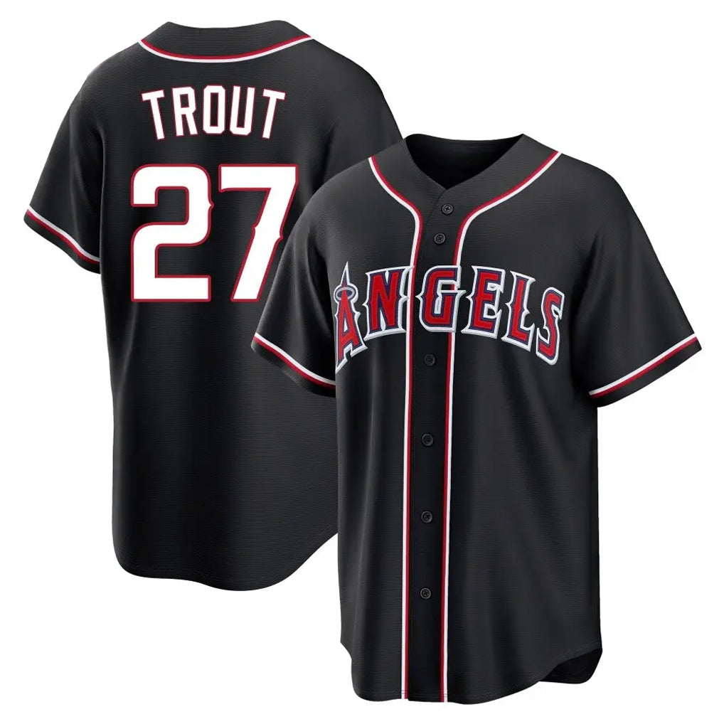 Kooe LA.Angels #27 Mike Trout Player Black Fashion Out Home Game Stitched Jerseys