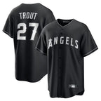 Kooe LA.Angels #27 Mike Trout Player Black Lights Out Fashion T-shirt Stitched Jerseys