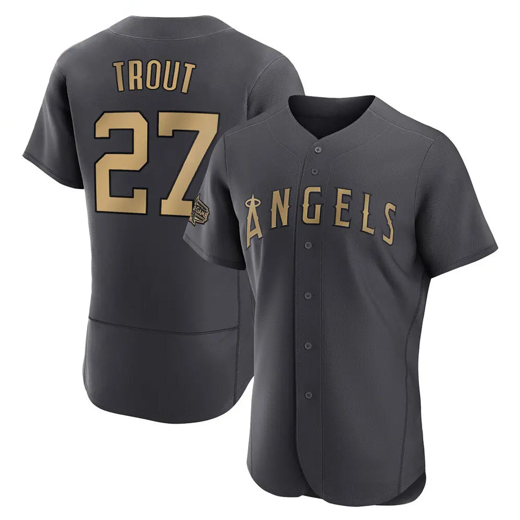 Kooe LA.Angels #27 Mike Trout Player Charcoal Game All-Star Stitched Jerseys