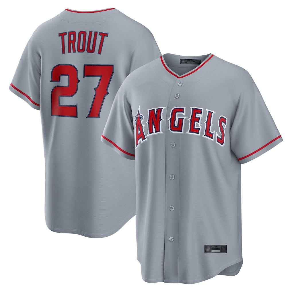 Kooe LA.Angels #27 Mike Trout Player Gray Home Game Stitched Jerseys