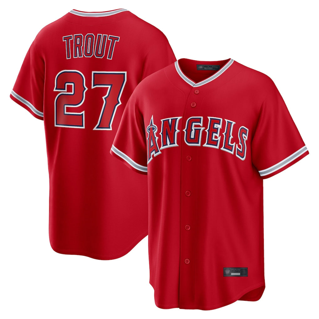 Kooe LA.Angels #27 Mike Trout Player Red Home Game Stitched Jerseys